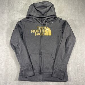 The North Face‎ Women Full Zip Gray Hoodie Gold Dome Accent Size XS